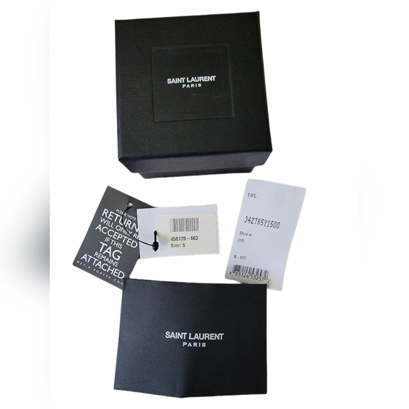 Saint Laurent Gold Plated Monogram Ring - Size 5 - Picture 2 of 4